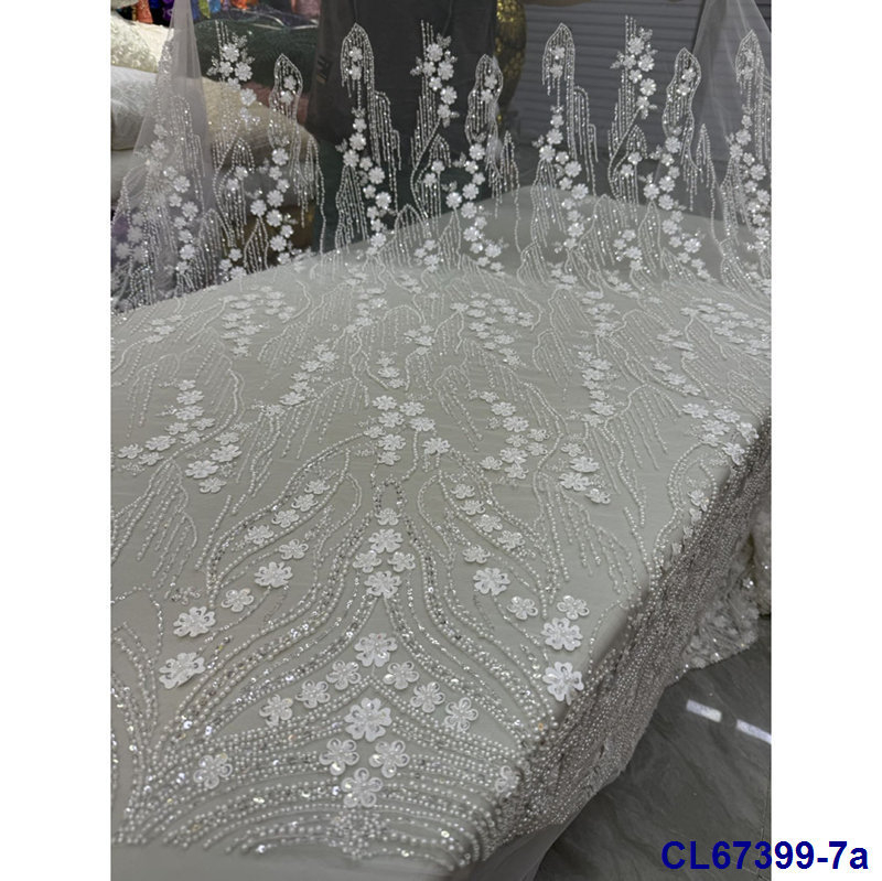 Vjenčana čipkasta tkanina s 3D vezom i šljokicama na šifonu (100% poliester • CL67399 • lisami • za vjenčanu odjeću • GB standard)