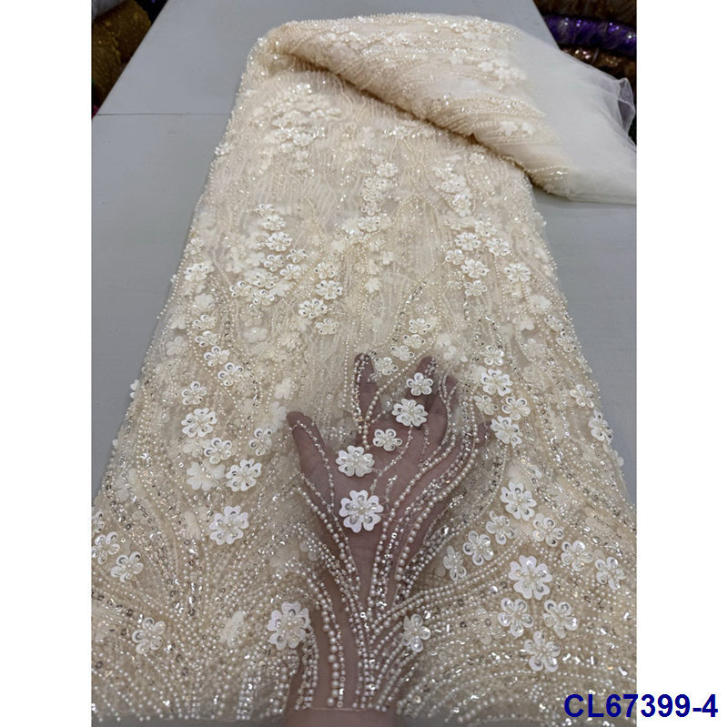 Vjenčana čipkasta tkanina s 3D vezom i šljokicama na šifonu (100% poliester • CL67399 • lisami • za vjenčanu odjeću • GB standard)