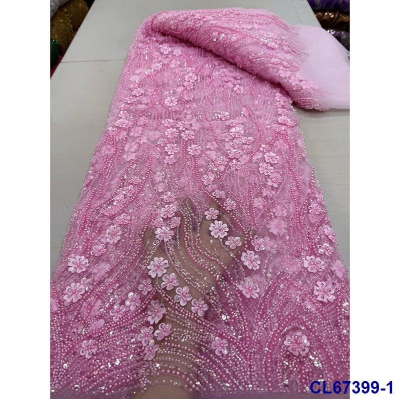 Vjenčana čipkasta tkanina s 3D vezom i šljokicama na šifonu (100% poliester • CL67399 • lisami • za vjenčanu odjeću • GB standard)