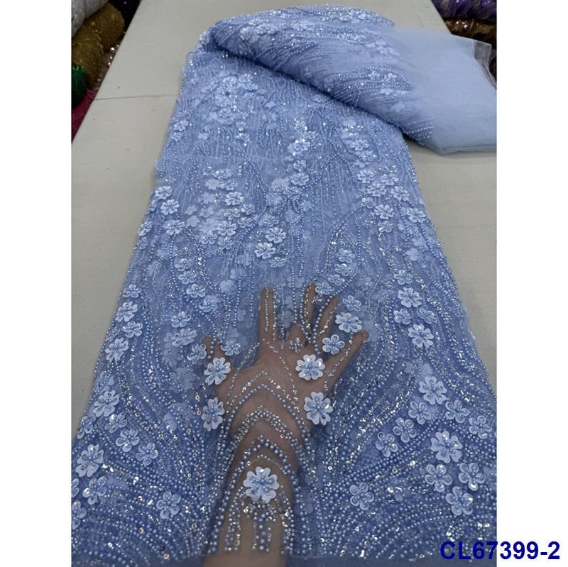 Vjenčana čipkasta tkanina s 3D vezom i šljokicama na šifonu (100% poliester • CL67399 • lisami • za vjenčanu odjeću • GB standard)