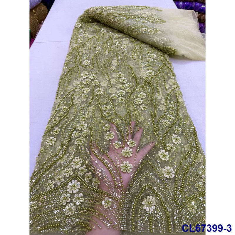 Vjenčana čipkasta tkanina s 3D vezom i šljokicama na šifonu (100% poliester • CL67399 • lisami • za vjenčanu odjeću • GB standard)