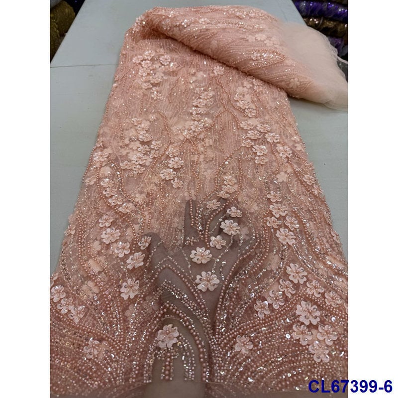 Vjenčana čipkasta tkanina s 3D vezom i šljokicama na šifonu (100% poliester • CL67399 • lisami • za vjenčanu odjeću • GB standard)