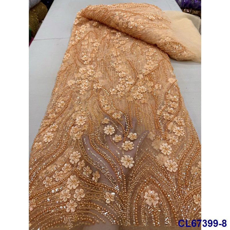 Vjenčana čipkasta tkanina s 3D vezom i šljokicama na šifonu (100% poliester • CL67399 • lisami • za vjenčanu odjeću • GB standard)