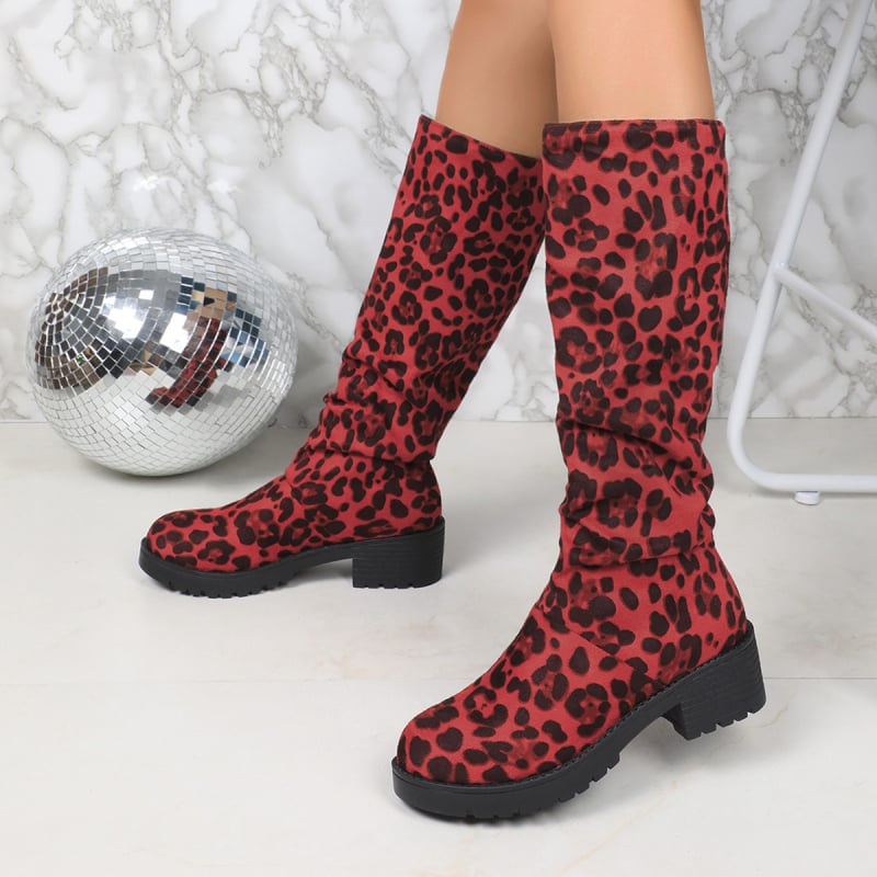 Vojničke čizme od velura, do koljena, okrugli vrh, debeli pet 6–8 cm, gumena potplata