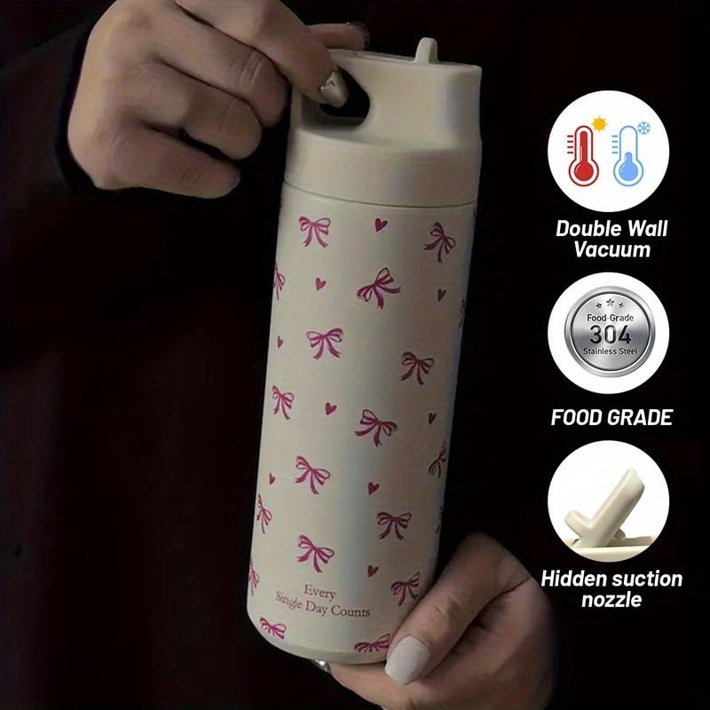 Nerūsējoša tērauda termosglāze ar rokturi, ārējā 316SS, iekšējā 304SS, izolācija 6–12 stundas, pārnēsājams