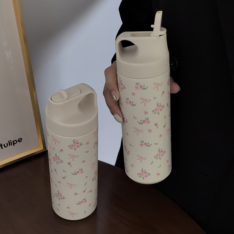 Nerūsējoša tērauda termosglāze ar rokturi, ārējā 316SS, iekšējā 304SS, izolācija 6–12 stundas, pārnēsājams