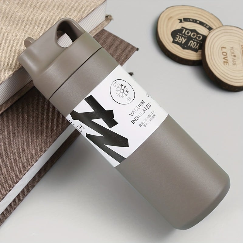 Nerūsējoša tērauda termosglāze ar rokturi, ārējā 316SS, iekšējā 304SS, izolācija 6–12 stundas, pārnēsājams