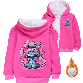 Stitch tematska dječja fleece hoodie s kapuljom, glavni materijal 65% pamuk, za uzrast 3–8 godina, zimu i jesen