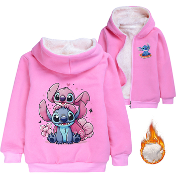 Stitch tematska dječja fleece hoodie s kapuljom, glavni materijal 65% pamuk, za uzrast 3–8 godina, zimu i jesen