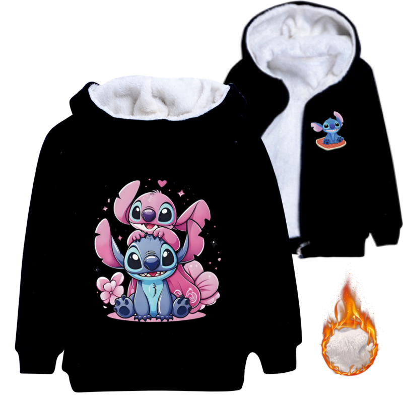 Stitch tematska dječja fleece hoodie s kapuljom, glavni materijal 65% pamuk, za uzrast 3–8 godina, zimu i jesen