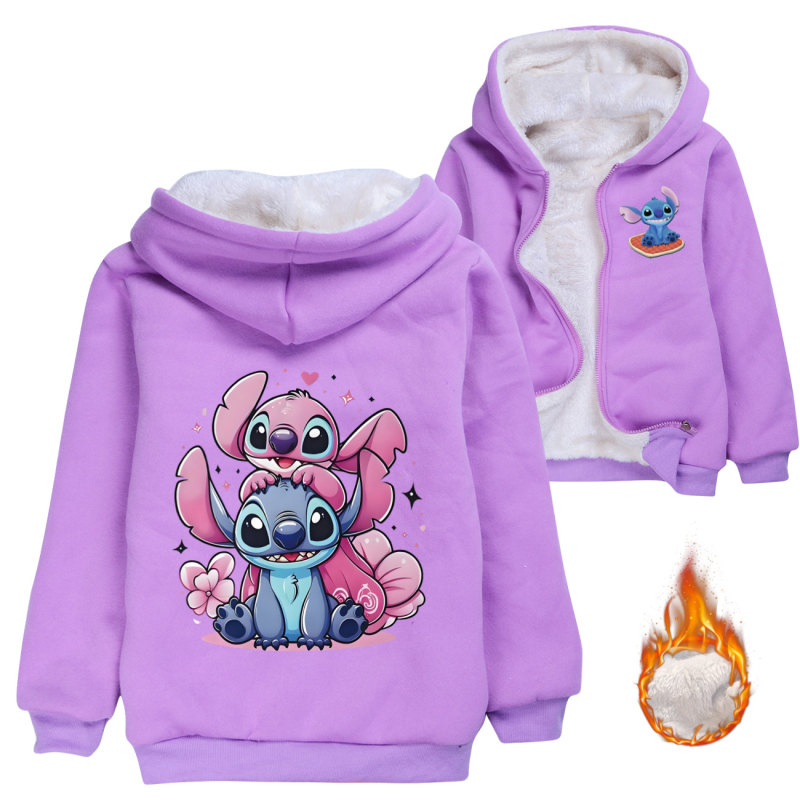 Stitch tematska dječja fleece hoodie s kapuljom, glavni materijal 65% pamuk, za uzrast 3–8 godina, zimu i jesen
