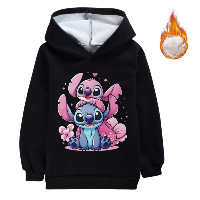 Stitch tematska dječja fleece hoodie s kapuljom, glavni materijal 65% pamuk, za uzrast 3–8 godina, zimu i jesen