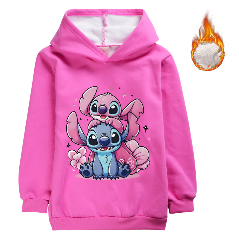 Stitch tematska dječja fleece hoodie s kapuljom, glavni materijal 65% pamuk, za uzrast 3–8 godina, zimu i jesen