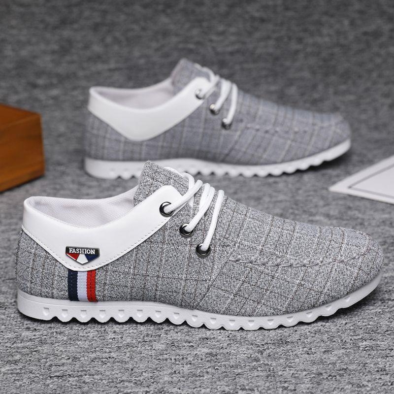 Vīriešu platna sneakers - elpojošs augšējais materiāls, šņorējamas, zems profils, gumijas zole, asas pirksts