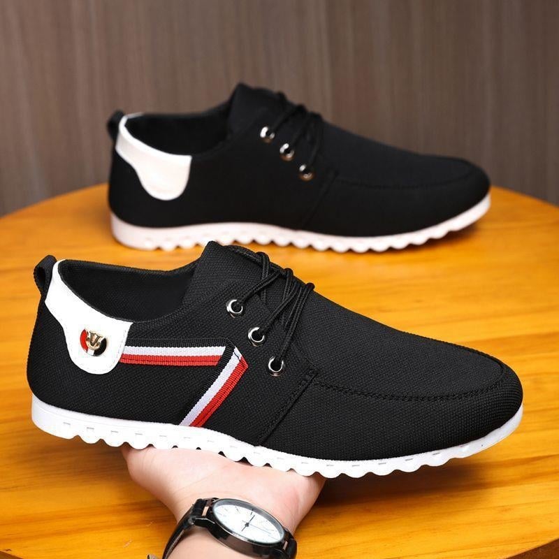 Vīriešu platna sneakers - elpojošs augšējais materiāls, šņorējamas, zems profils, gumijas zole, asas pirksts