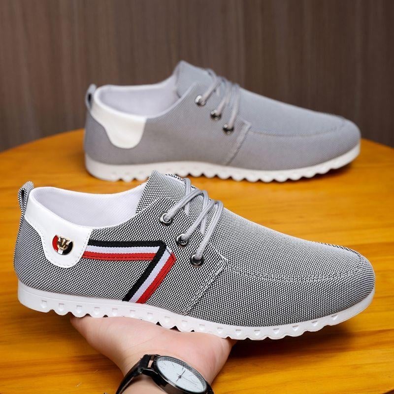 Vīriešu platna sneakers - elpojošs augšējais materiāls, šņorējamas, zems profils, gumijas zole, asas pirksts