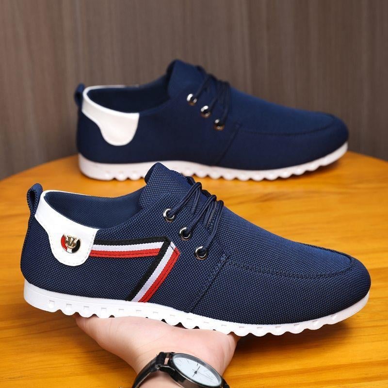 Vīriešu platna sneakers - elpojošs augšējais materiāls, šņorējamas, zems profils, gumijas zole, asas pirksts