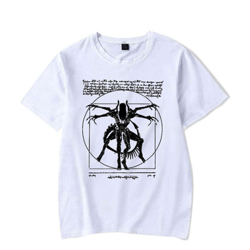 Muška majica s Da Vincijevim tiskom i vanzemaljskim motivom – prugasta, 96% pamuka, okrugli izrez, kratki rukavi