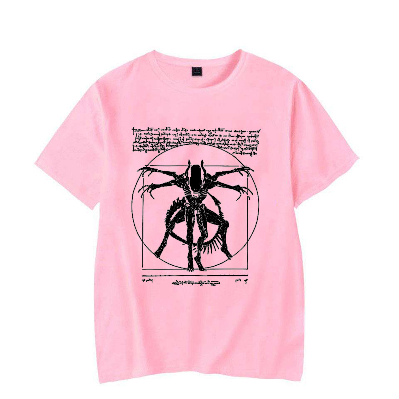 Muška majica s Da Vincijevim tiskom i vanzemaljskim motivom – prugasta, 96% pamuka, okrugli izrez, kratki rukavi