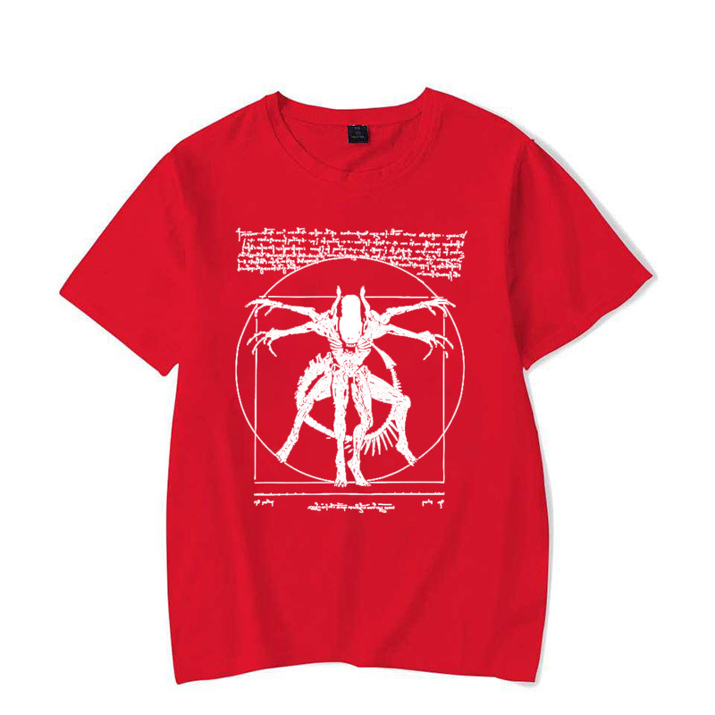 Muška majica s Da Vincijevim tiskom i vanzemaljskim motivom – prugasta, 96% pamuka, okrugli izrez, kratki rukavi