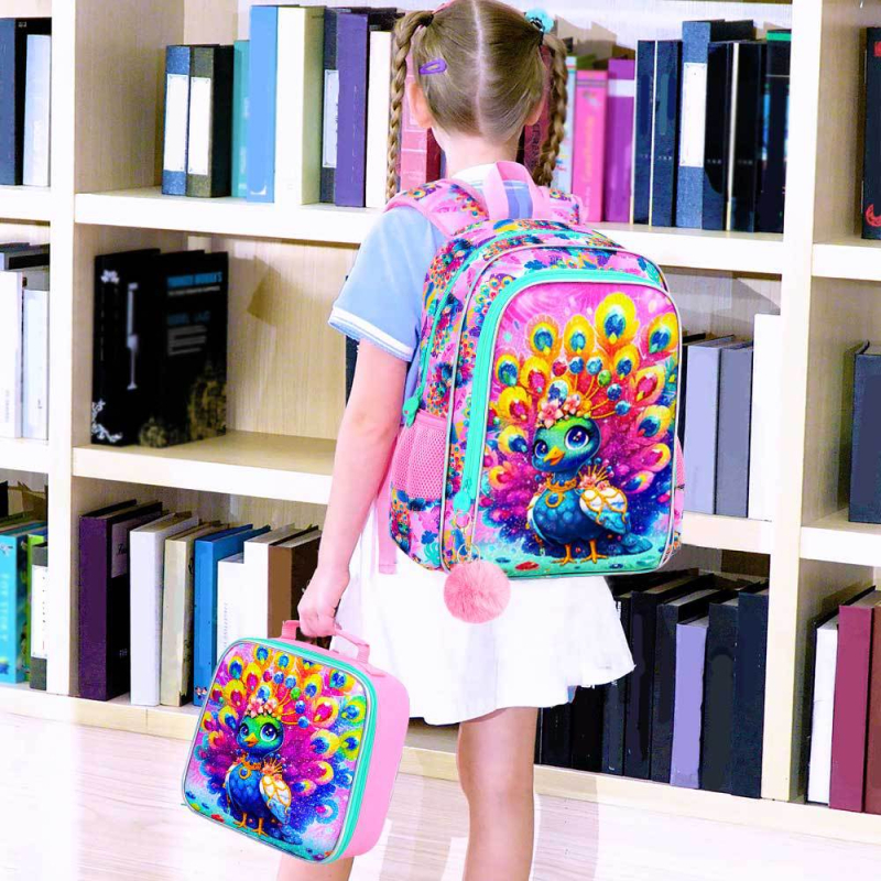 Bērnu skolas mugursoma, trīsdaļīgs komplekts, poliesters, elpojošs, ļoti viegls, anime karikatūru raksts