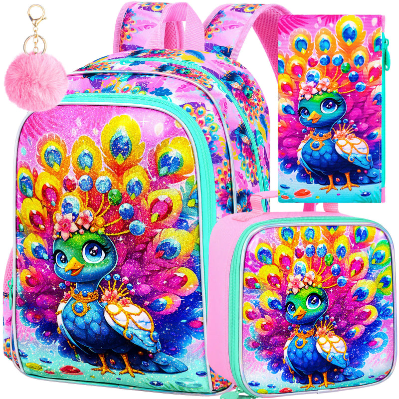 Bērnu skolas mugursoma, trīsdaļīgs komplekts, poliesters, elpojošs, ļoti viegls, anime karikatūru raksts