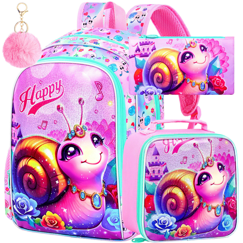 Bērnu skolas mugursoma, trīsdaļīgs komplekts, poliesters, elpojošs, ļoti viegls, anime karikatūru raksts