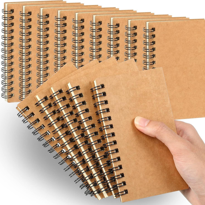 Мини спирален тефтер от крафт хартия, Silver Elephant, малък крафт хартия спирален тефтер, серия Минималистична и Напреднала, 60 листа, 80 г офсетова хартия