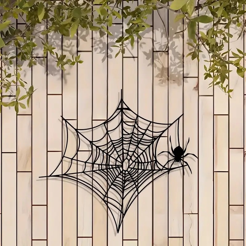 Željezna geometrijska zidna umjetnost s Halloween motom: mačja šapa u mreži pauka, europski stil, 0324, pogodna za dom, ured i vrt