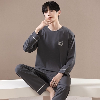 Muški set pidžama od rebrastog pamuka s dugim rukavima i dugim hlačama, vlakna viskoze 90–95%