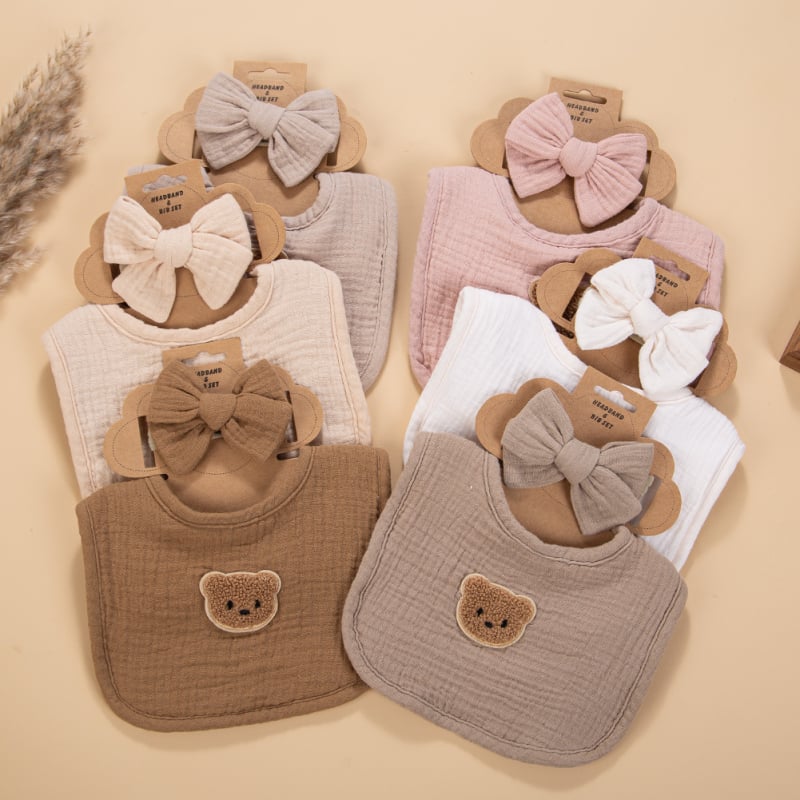 Slinovnik za bebe – 4-slojna gaze, 100% pamuk, oblik U, logo medvjed-auto, unisex