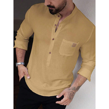 Marškiniai – Slim Fit, Platus apykaklė, 7/10 rankovės, Spalvų blokų raštas, Linų 51–70%