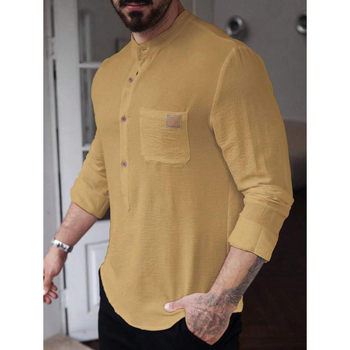 Marškiniai – Slim Fit, Platus apykaklė, 7/10 rankovės, Spalvų blokų raštas, Linų 51–70%