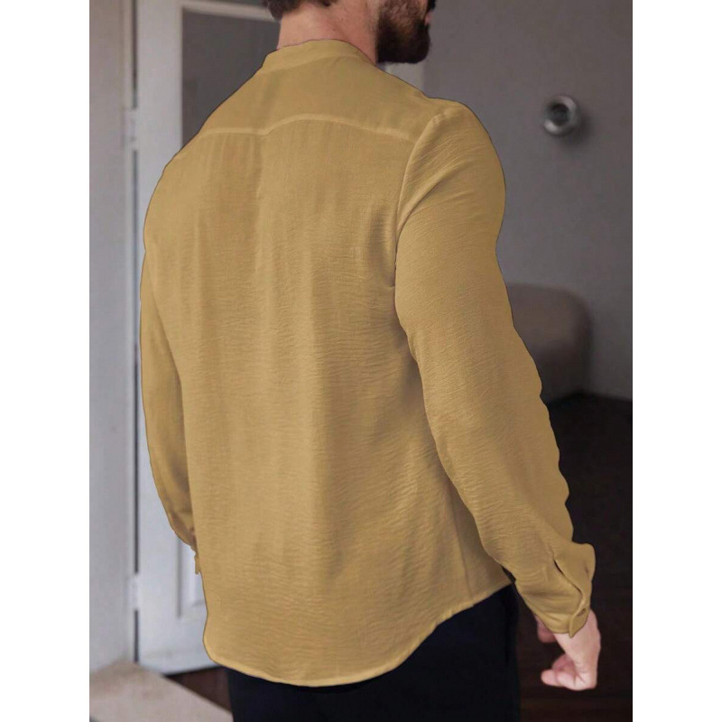 Marškiniai – Slim Fit, Platus apykaklė, 7/10 rankovės, Spalvų blokų raštas, Linų 51–70%