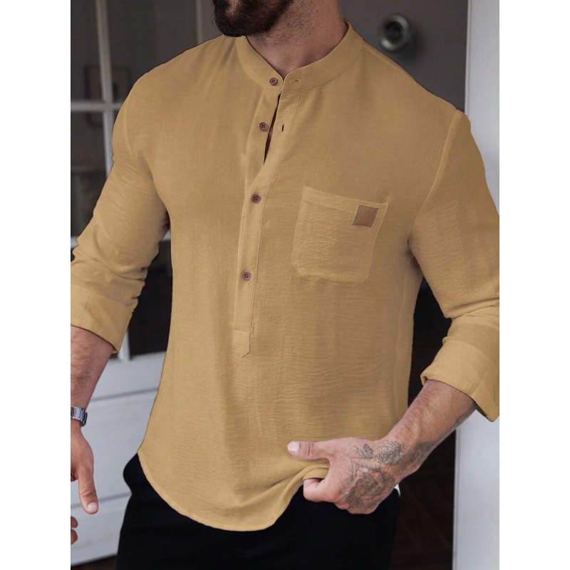 Marškiniai – Slim Fit, Platus apykaklė, 7/10 rankovės, Spalvų blokų raštas, Linų 51–70%