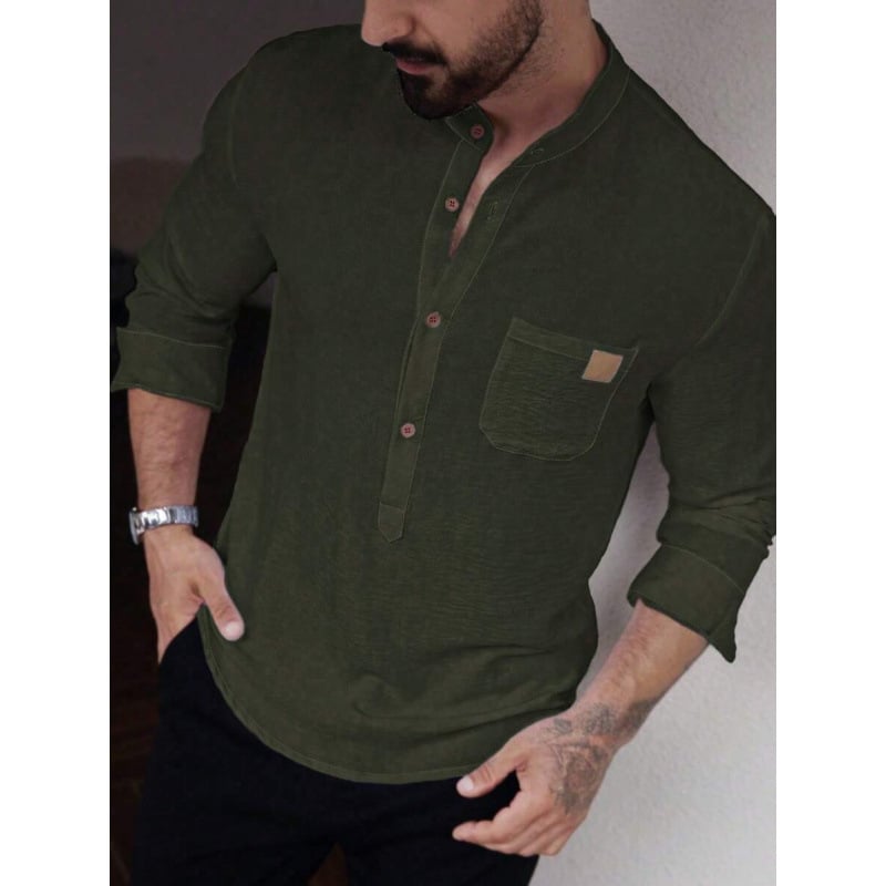 Marškiniai – Slim Fit, Platus apykaklė, 7/10 rankovės, Spalvų blokų raštas, Linų 51–70%