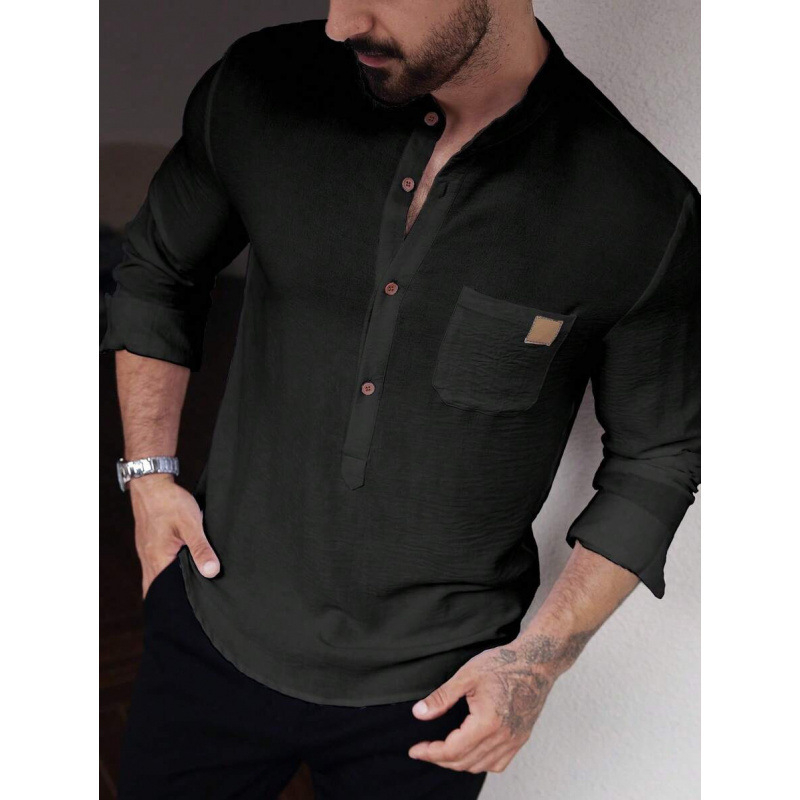 Marškiniai – Slim Fit, Platus apykaklė, 7/10 rankovės, Spalvų blokų raštas, Linų 51–70%