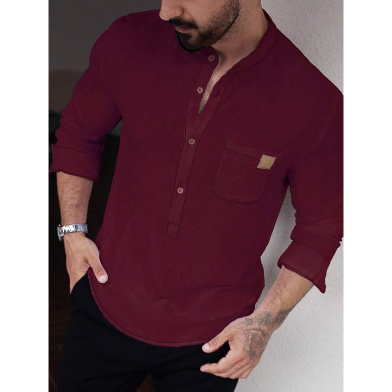 Marškiniai – Slim Fit, Platus apykaklė, 7/10 rankovės, Spalvų blokų raštas, Linų 51–70%