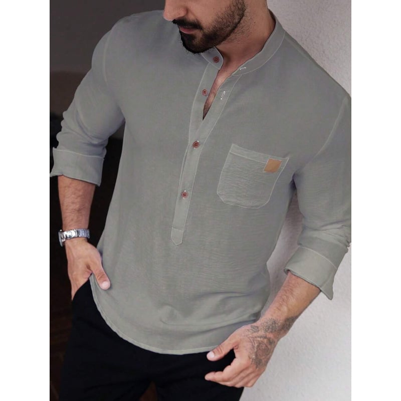 Marškiniai – Slim Fit, Platus apykaklė, 7/10 rankovės, Spalvų blokų raštas, Linų 51–70%