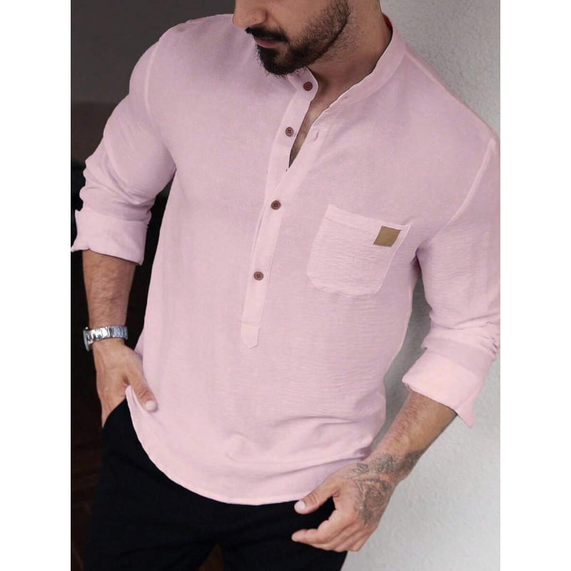 Marškiniai – Slim Fit, Platus apykaklė, 7/10 rankovės, Spalvų blokų raštas, Linų 51–70%