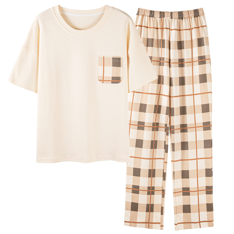 Kokvilnas divdaļīgs pidžāmas komplekts ar apaļu kakla izgriezumu un biksēm, karikatūru zīmējums, viegls un elpojošs vasarai