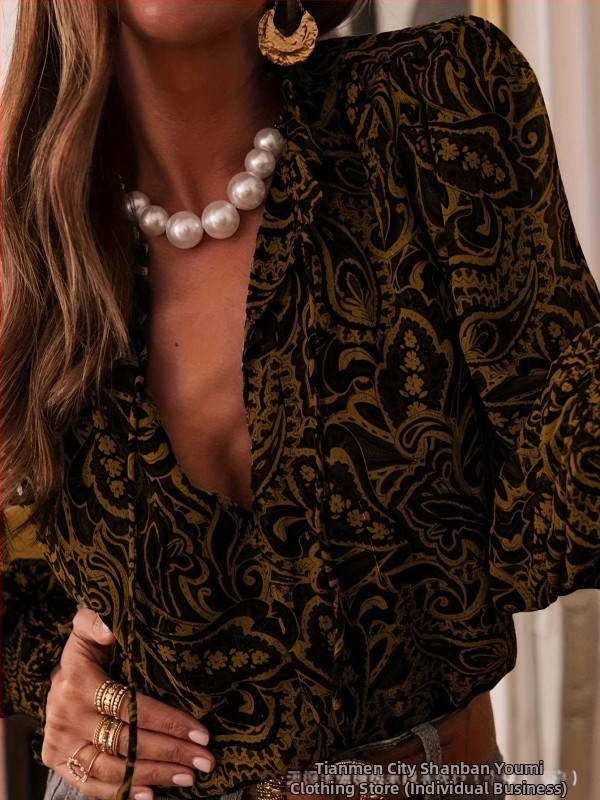 Cămașă cu mâneci lungi, manșete bule, decolteu în V, poliester, stil pulover, model W0027, lungime medie 65–80 cm