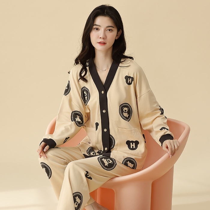 Sieviešu kokvilnas pidžāmu komplekts ar kimono kaklu, garām piedurknēm un biksēm – elpojošs, ērts