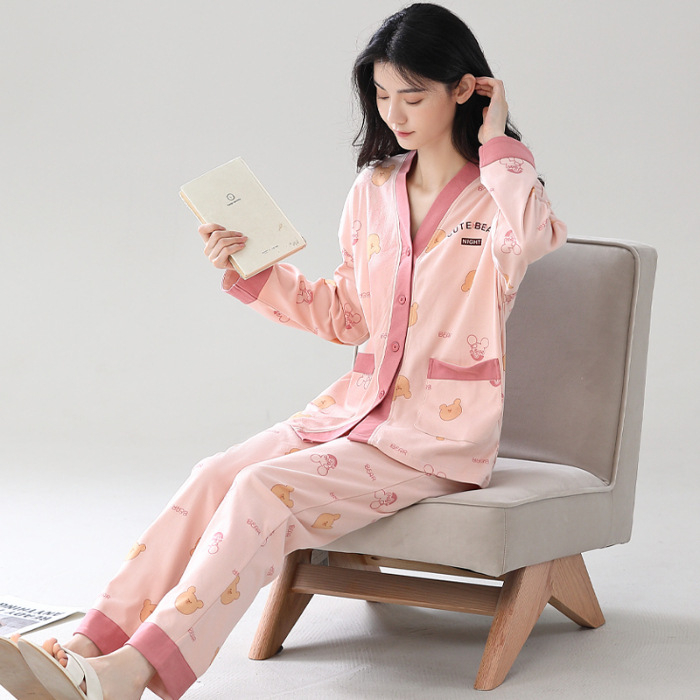 Sieviešu kokvilnas pidžāmu komplekts ar kimono kaklu, garām piedurknēm un biksēm – elpojošs, ērts