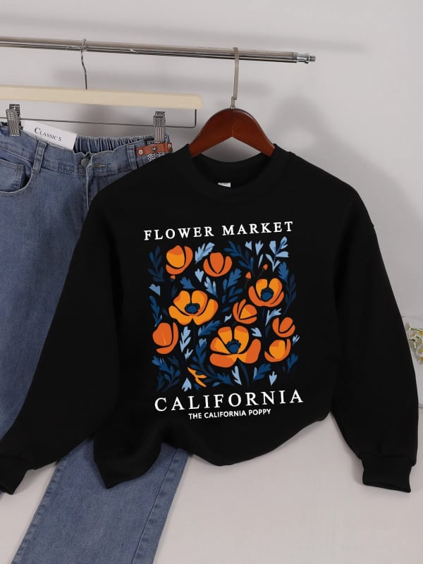 Mikina s printom, slobodan kroj, srednja duljina, poliester vlakno