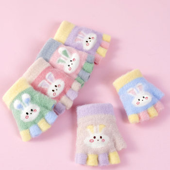 Bērnu pusprstnie cimdi ziemai – siltas no kristāla diegiem, Jacquard raksts, unisex, 1–3 gadi