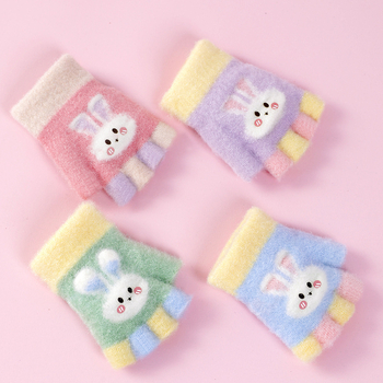 Bērnu pusprstnie cimdi ziemai – siltas no kristāla diegiem, Jacquard raksts, unisex, 1–3 gadi