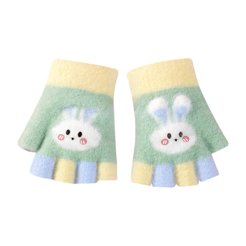 Bērnu pusprstnie cimdi ziemai – siltas no kristāla diegiem, Jacquard raksts, unisex, 1–3 gadi