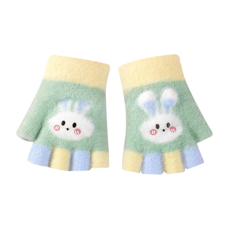 Bērnu pusprstnie cimdi ziemai – siltas no kristāla diegiem, Jacquard raksts, unisex, 1–3 gadi