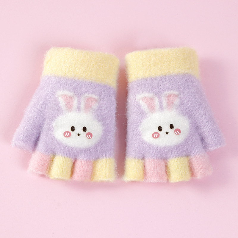 Bērnu pusprstnie cimdi ziemai – siltas no kristāla diegiem, Jacquard raksts, unisex, 1–3 gadi